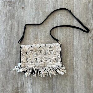 Womens Stella & Dot Macrame Style Fringe Shoulder Purse